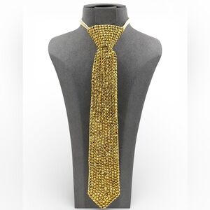 Gold Rhinestone Neck Tie Statement Necklace